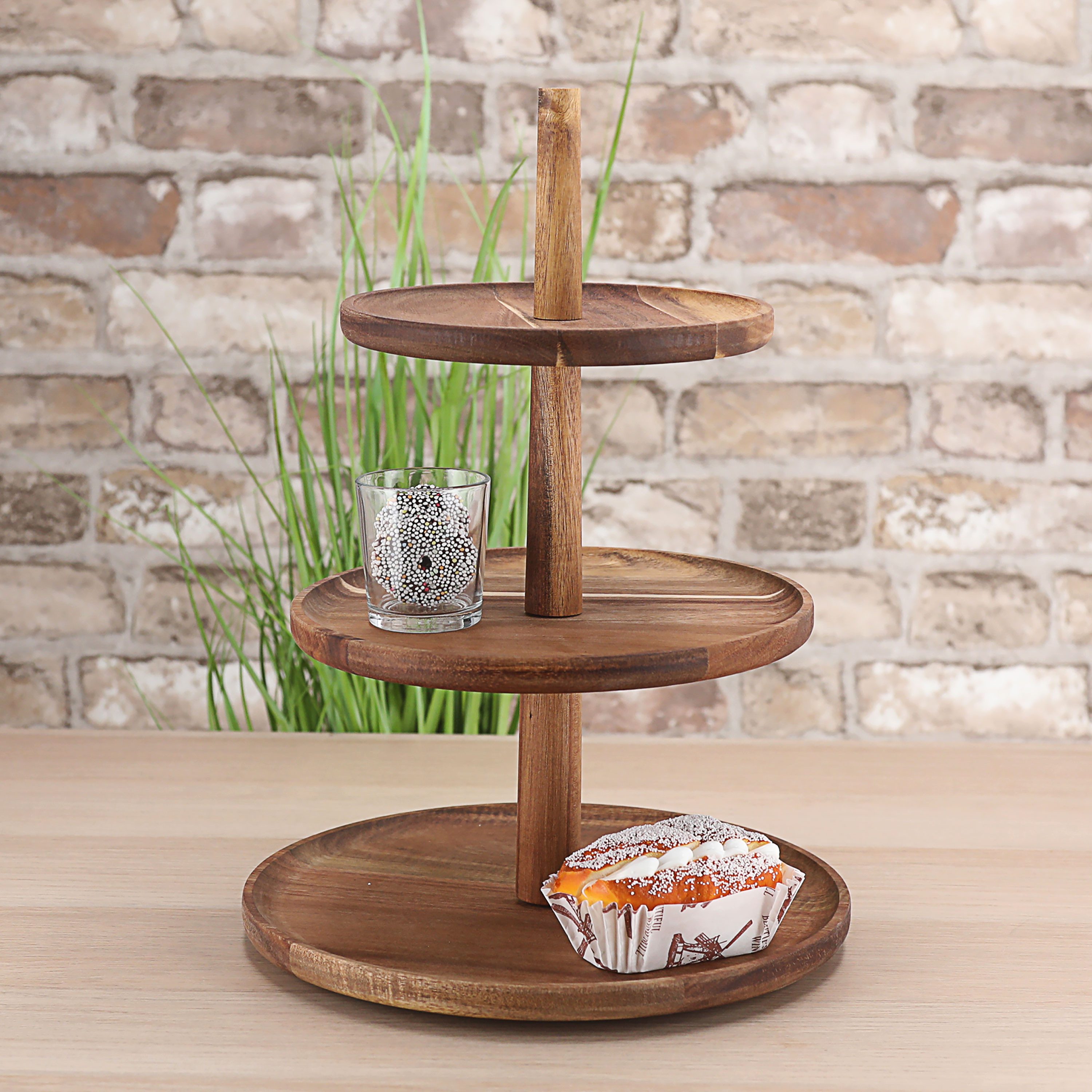 CEPEWA Dekoetagere Etagere Holz 3 Etagen 26x35cm Akazienholz braun Servierplatte Teller