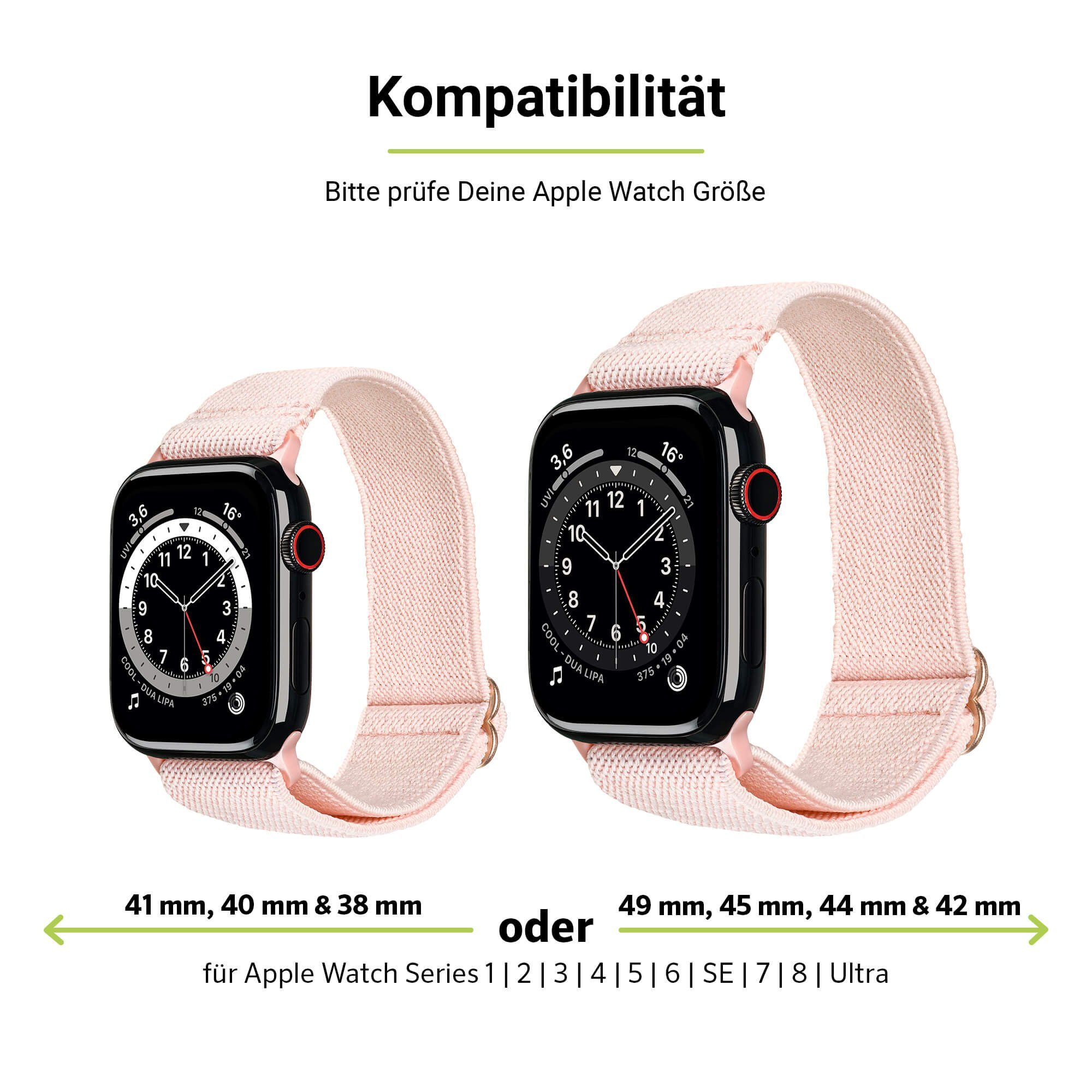 (45mm), / (42mm) & Apple SE mit 9-7 Textil Rosa, (49mm), Ultra Flex, Adapter, Watch WatchBand (44mm), 2 Uhrenarmband Artwizz Smartwatch-Armband 6-4 3-1