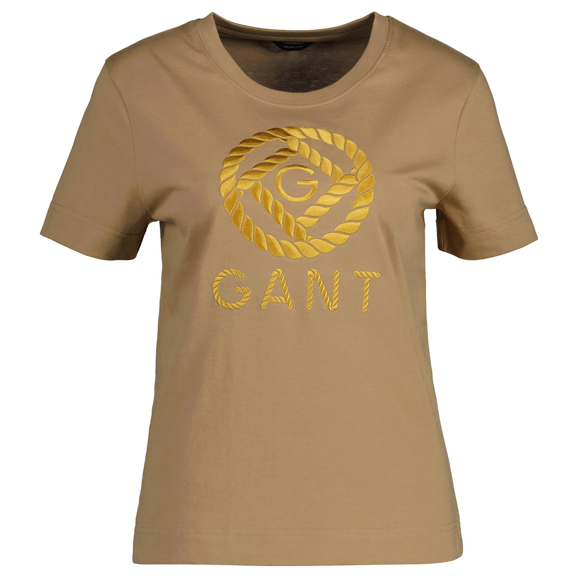 Gant T-Shirt Damen T-Shirt - ROPE ICON T-SHIRT, Rundhals, Logo Beige