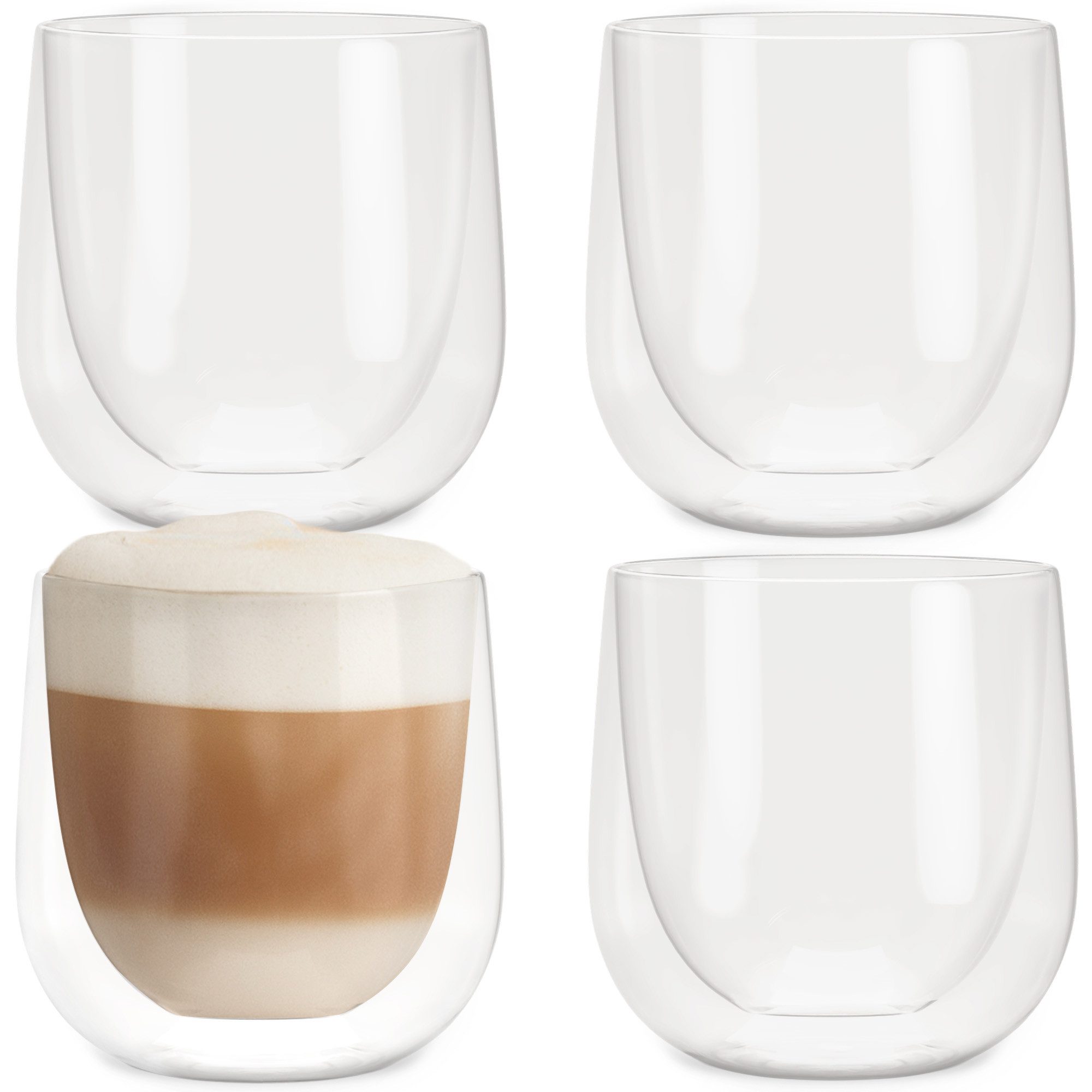 NEOLYMP Thermotasse 4er Set Cappuccino Tassen - Latte Macchiato Gläser doppelwandig, 180 Grad spülmaschinenfest und hitzebeständig - Gastronomie Qualität