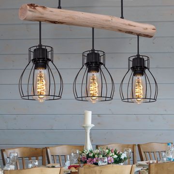 etc-shop LED Pendelleuchte, Leuchtmittel inklusive, Warmweiß, Pendelleuchte Holz schwarz Esszimmerlampe Vintage