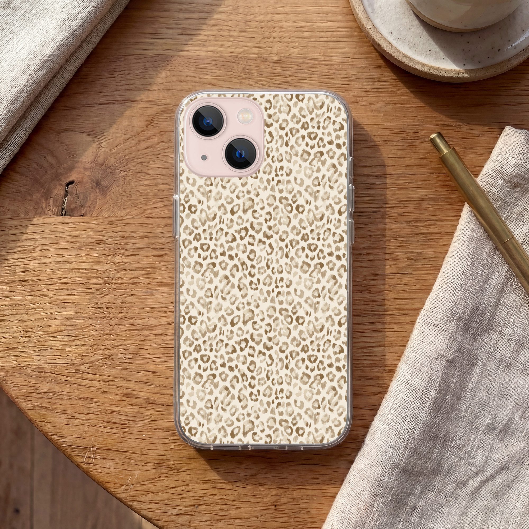 MuchoWow Handyhülle für Apple iPhone 13 Leopard - Klassisch - Beige, Smartphone-Bumper, Print, Handy Schutzhülle Dünn