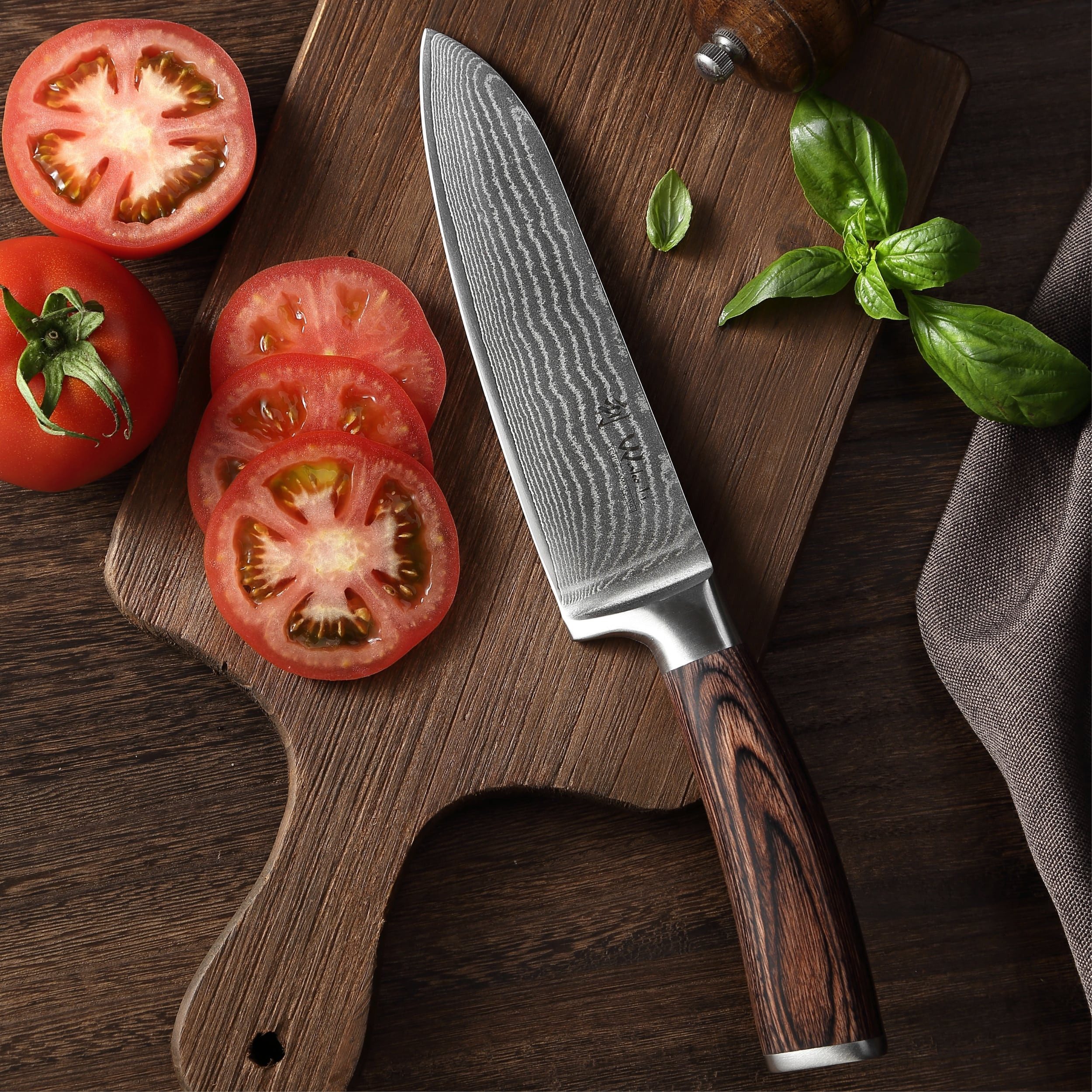 Wakoli Santokumesser EDIB Damast Santoku Messer I Küchenmesser Kochmesser I 17cm Klinge, Aus 67 Lagen Damaststahl, VG10 Kern, Pakkaholzgriff, inkl. Geschenkbox