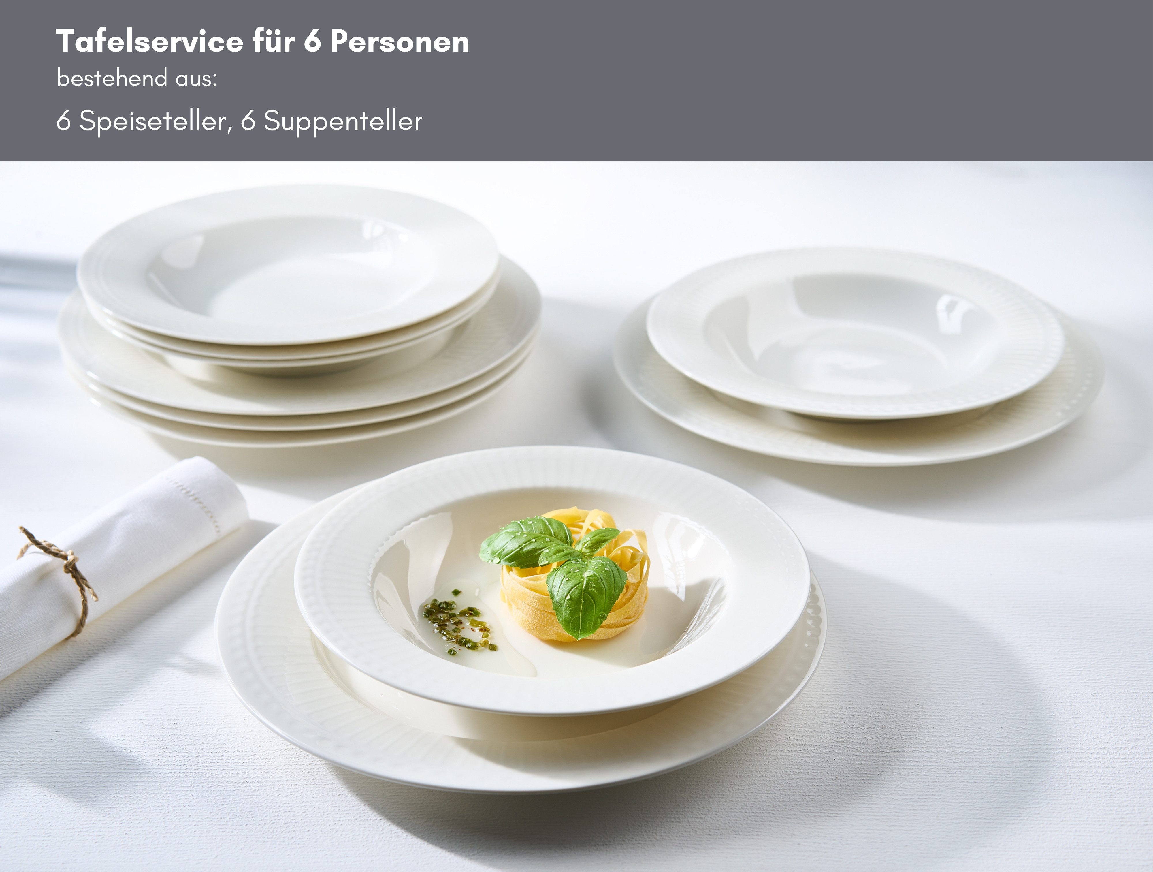 Ritzenhoff & Breker Tafelservice Sofia (12-tlg), 6 Personen, Porzellan, Teller Set, Reliefdekoration
