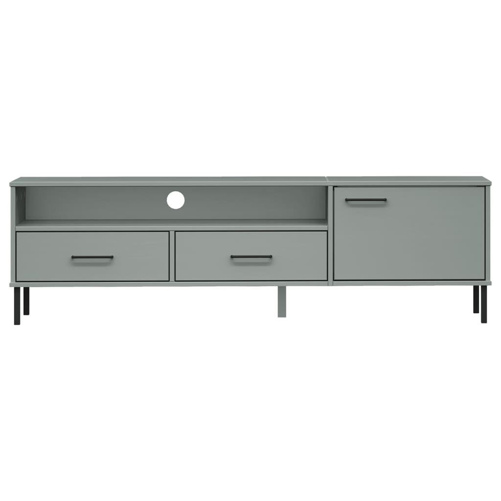 vidaXL (1-St) Kiefer TV-Schrank Massivholz TV-Schrank Metallbeinen mit Grau OSLO