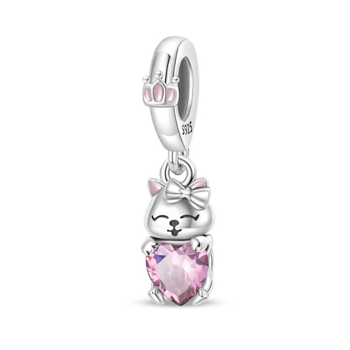 PANDACHARMS Bead Katze mit Rosa Herz Charm Anhänger für Charm Armband, 925er Silber