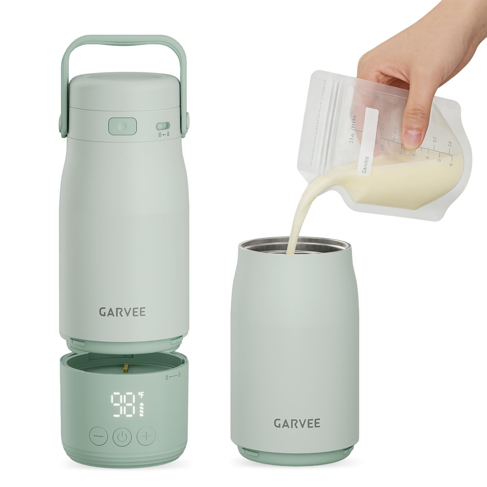 GarveeMore Babyflaschenwärmer Tragbarer Flaschenwärmer mit LED-Display, 500ml