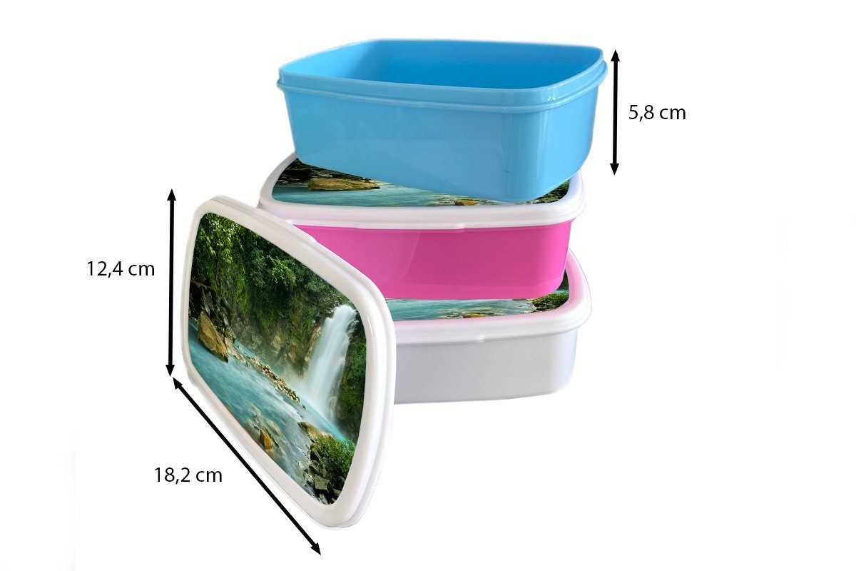 Mädchen Dschungel für Brotdose, - Natur MuchoWow - Brotbox weiß und Lunchbox für Wasserfall, Erwachsene, Kinder (2-tlg), und Kunststoff, Jungs