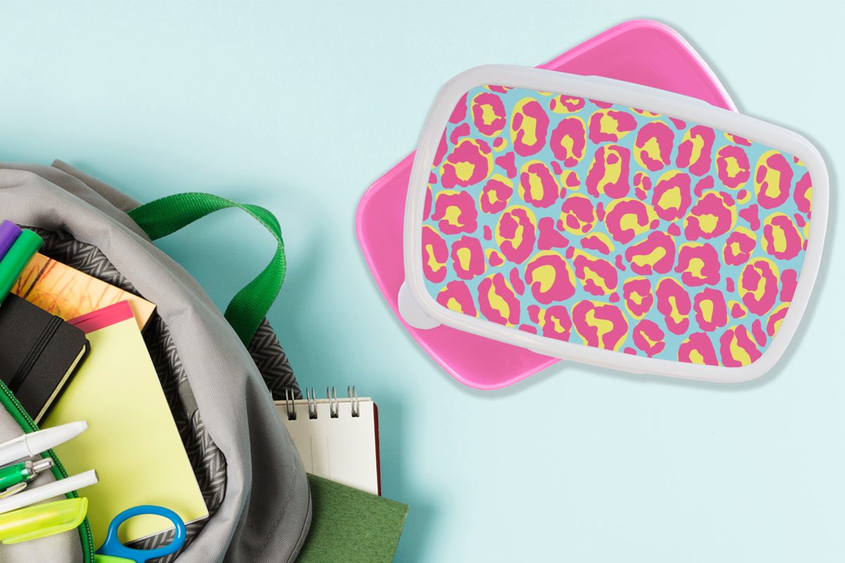 Gelb Lunchbox - Brotdose Pantherdruck für Rosa Muster, Kinder, - Mädchen, Kunststoff Erwachsene, Brotbox Snackbox, Kunststoff, MuchoWow (2-tlg), -