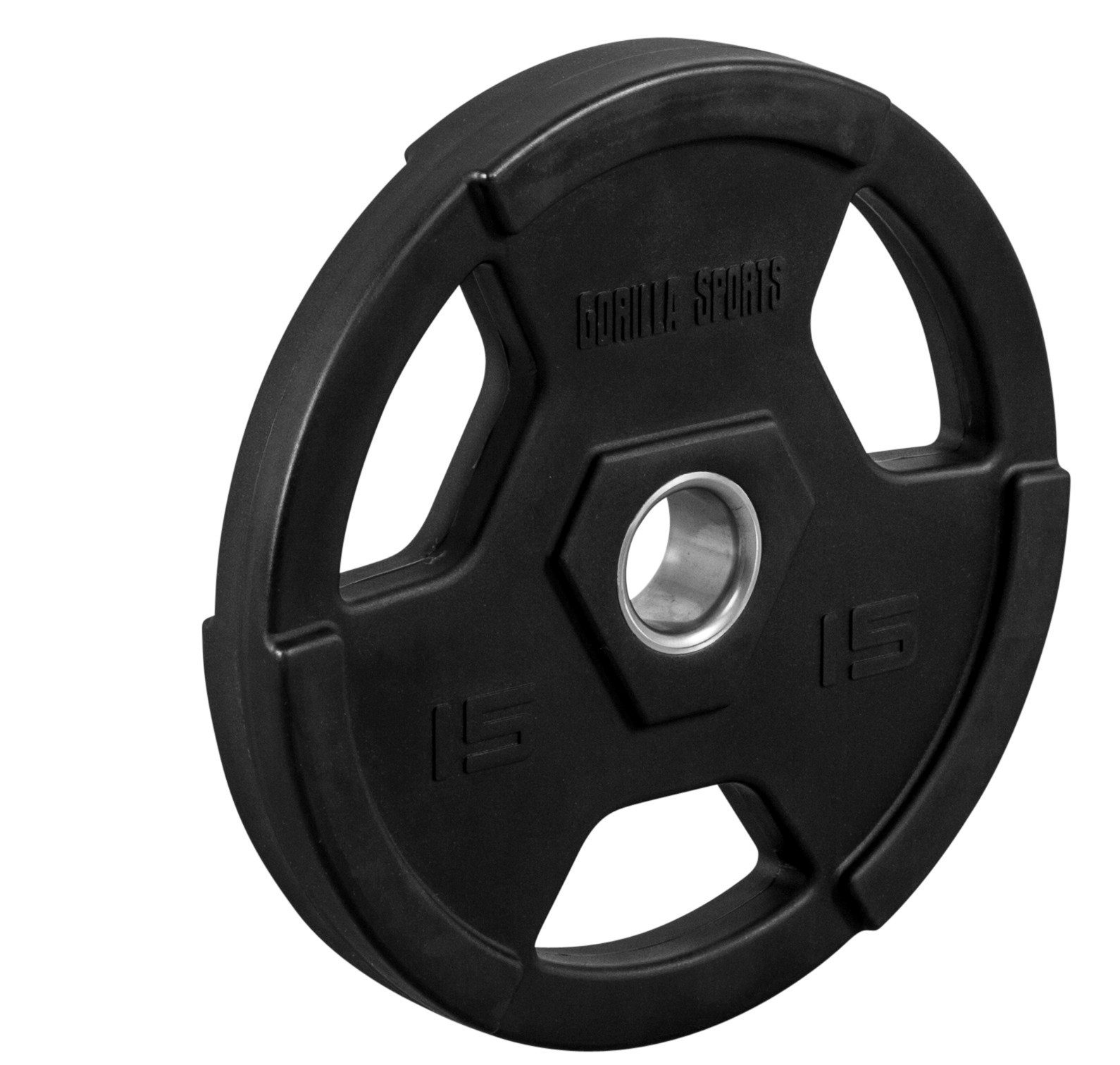 GORILLA SPORTS Hantelscheibe Olympia, Bohrung, aus 50mm Tri-Grip, Gewichte, Schwarz Kunststoff, 15 kg