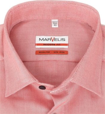 MARVELIS Businesshemd Businesshemd - Modern Fit - Langarm - Einfarbig - Rot