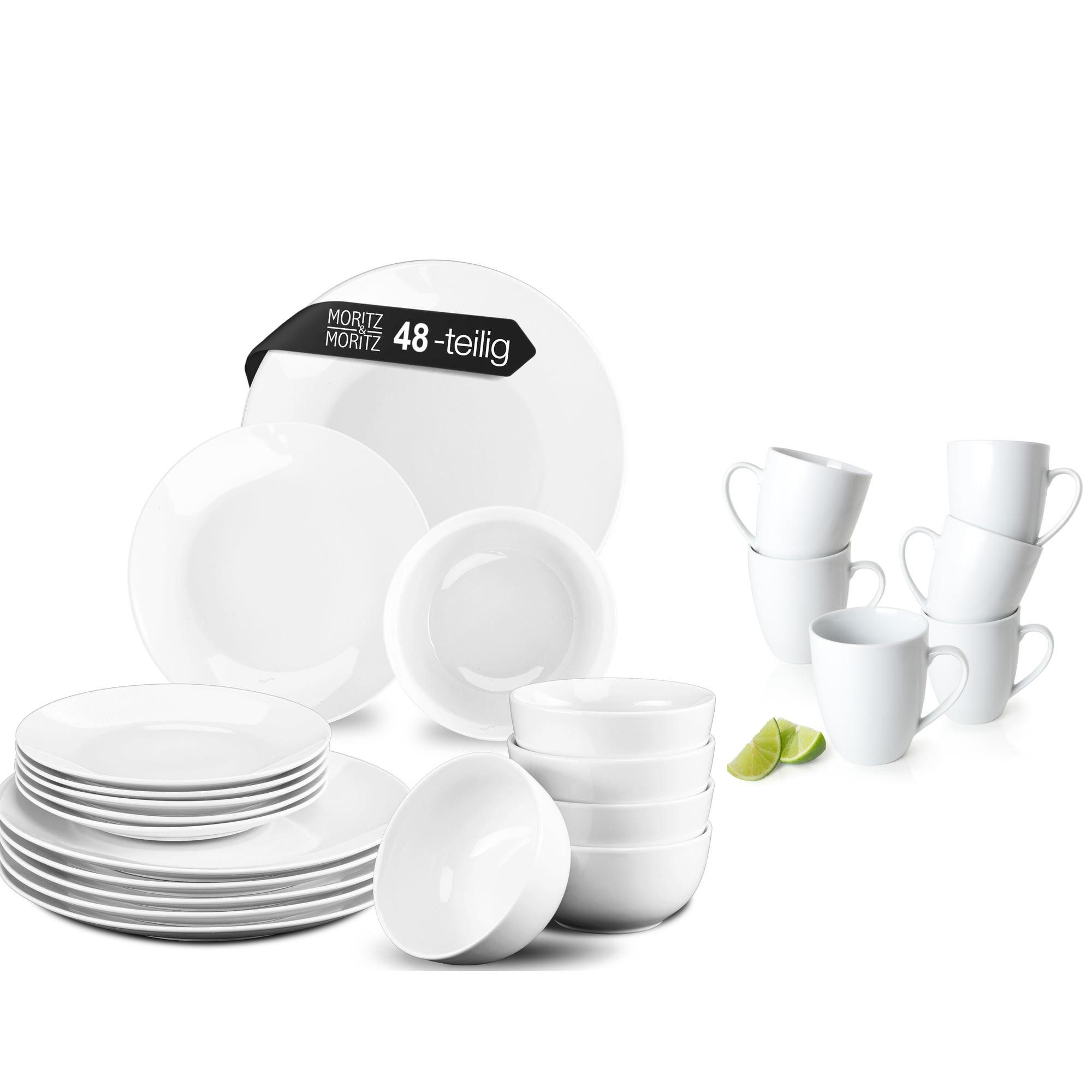 Moritz & Moritz Комбинированное обслуживание BASIC Geschirrset mit Tassen (48-tlg), 12 Personen, Porzellan, Kombigeschirr für 12 Personen