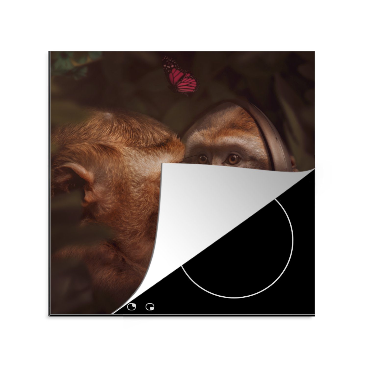 MuchoWow Herdblende-/Abdeckplatte Schmetterling - Affe - Tiere - Dschungel, Vinyl, (1 tlg), 78x78 cm, Ceranfeldabdeckung, Arbeitsplatte für küche
