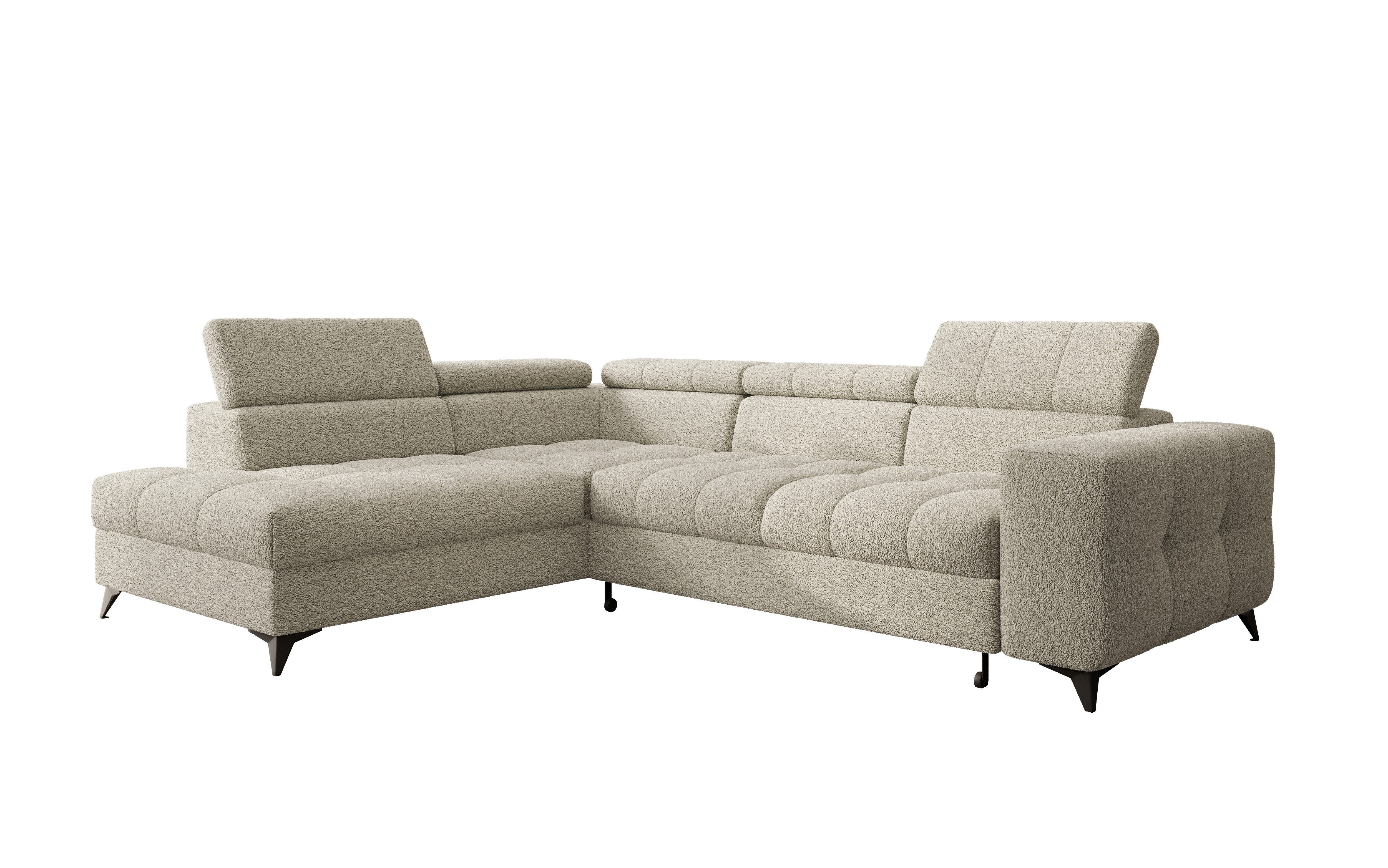 thematys Ecksofa SORANO mit Schlaffunktion & Bettkasten – L-Form, Bouclé und Velours, - mit verstellbaren Kopfstützen, – L-Form 270×203 cm – Schlafsofa mit Ausz – Bild 5 von 5