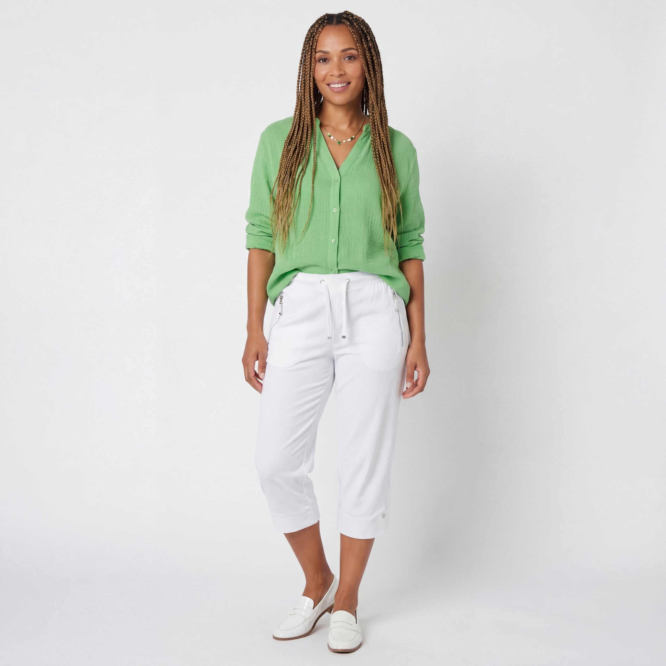 OriginalYou Caprihose Damen Sommerhose Nadelstreifen 7/8 Freizeithose mit Gummibund mit elastischem Bund, Einzelgrößen von 36 bis 50