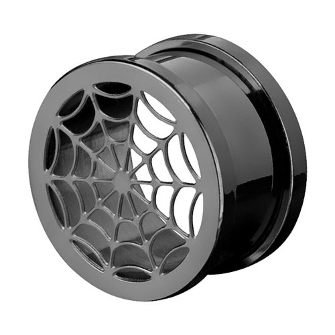 Taffstyle Plug Flesh Tunnel Spinnennetz Edelstahl PVD Schwarz 6mm, Ohrpiercing Ohr Ear Flesh Tunnel Plug Piercing