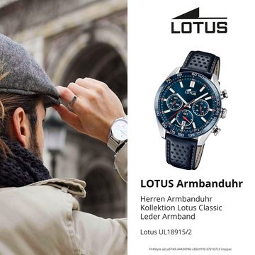 Lotus Chronograph Lotus Herrenuhr Leder blau Lotus Classic, (Chronograph), Herren Armbanduhr rund, groß (ca. 44,5mm), Edelstahl