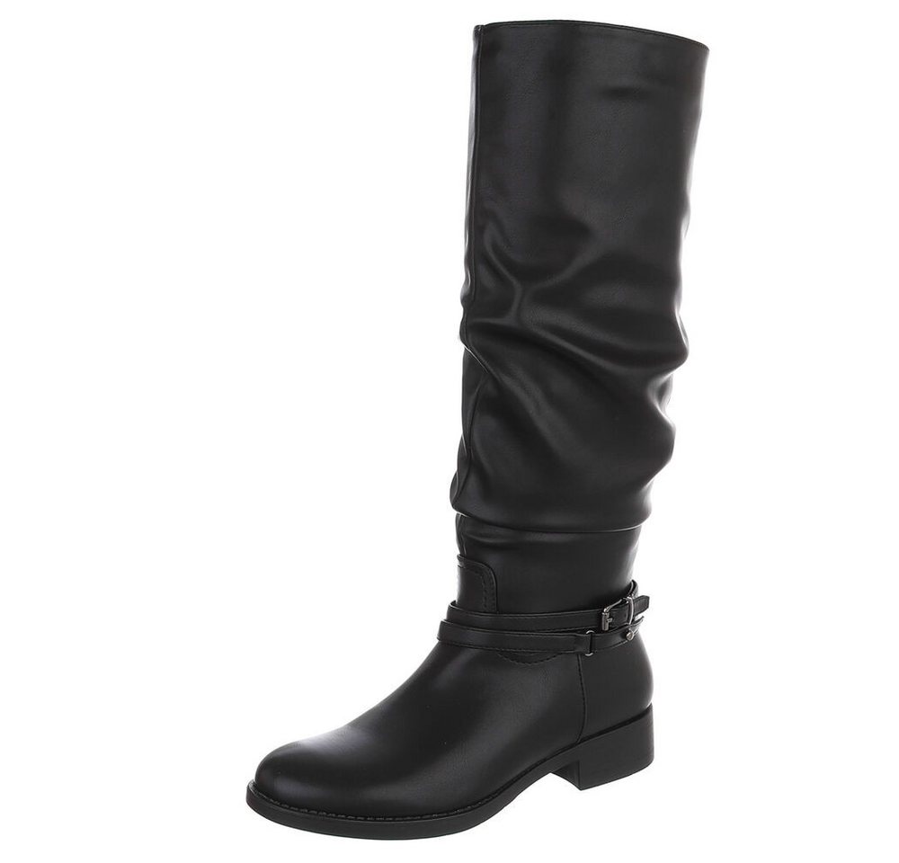 Ital-Design Damen Langschaftstiefel mit Schnalle, flacher Absatz Stiefel (92125607) Blockabsatz Flache Stiefel in Schwarz