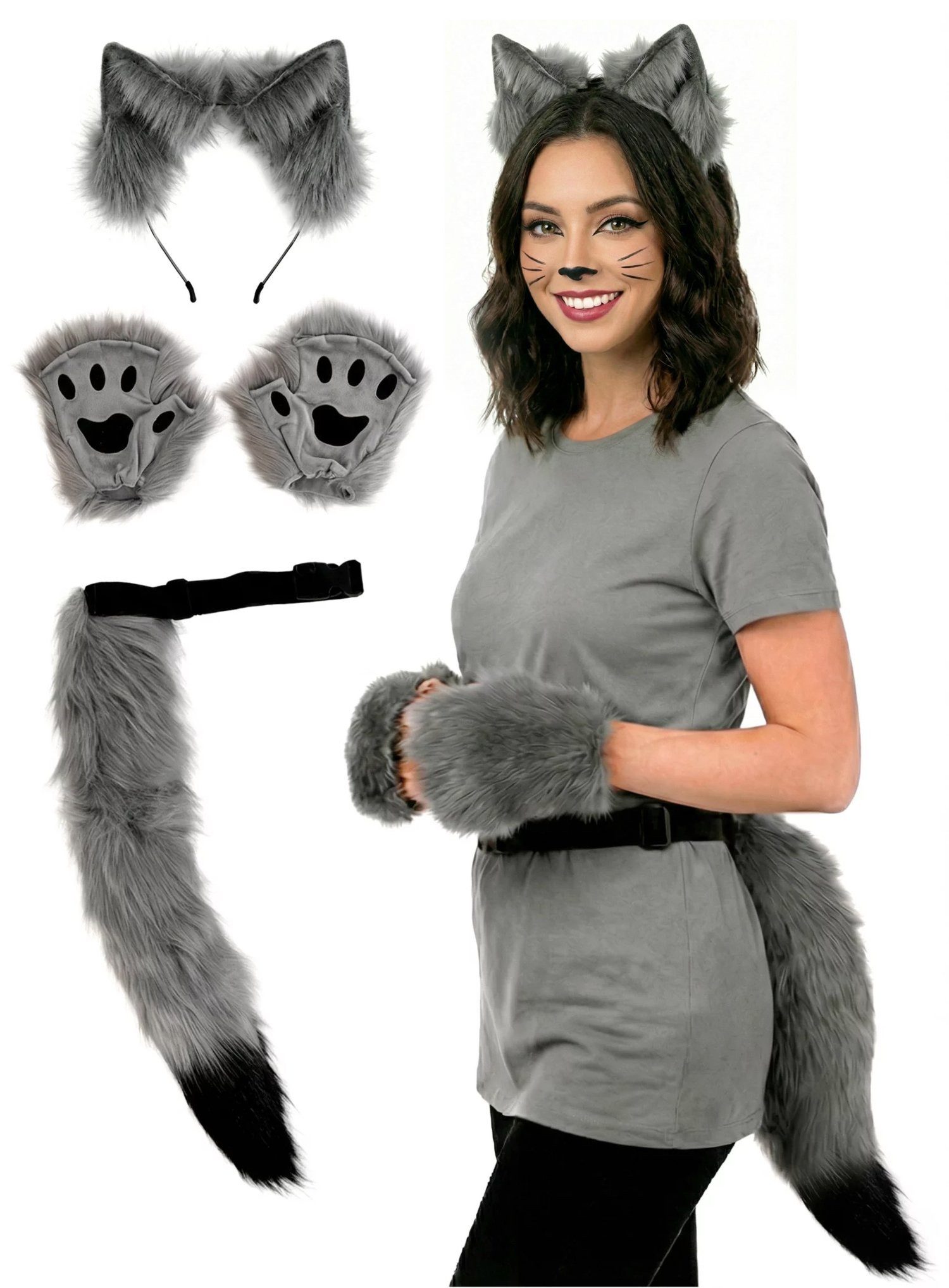 Metamorph Kostüm Silberfuchs Set - Wolf Karneval Faschingskostüm, Einfach m günstig online kaufen
