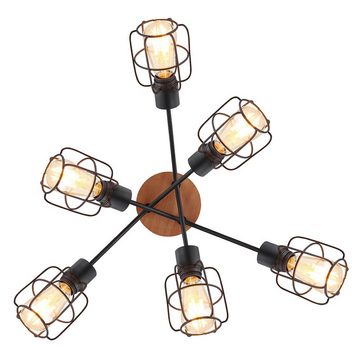 Globo LED Deckenspot, Leuchtmittel nicht inklusive, Deckenleuchte Wohnzimmerlampe Metall Holz Gitter 6 Flammig D78,5 cm