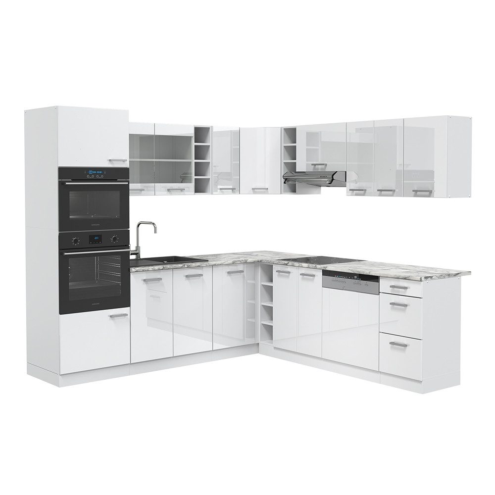 Vicco Winkelküche R-Line, Weiß Hochglanz/Weiß, Ohne günstig online kaufen
