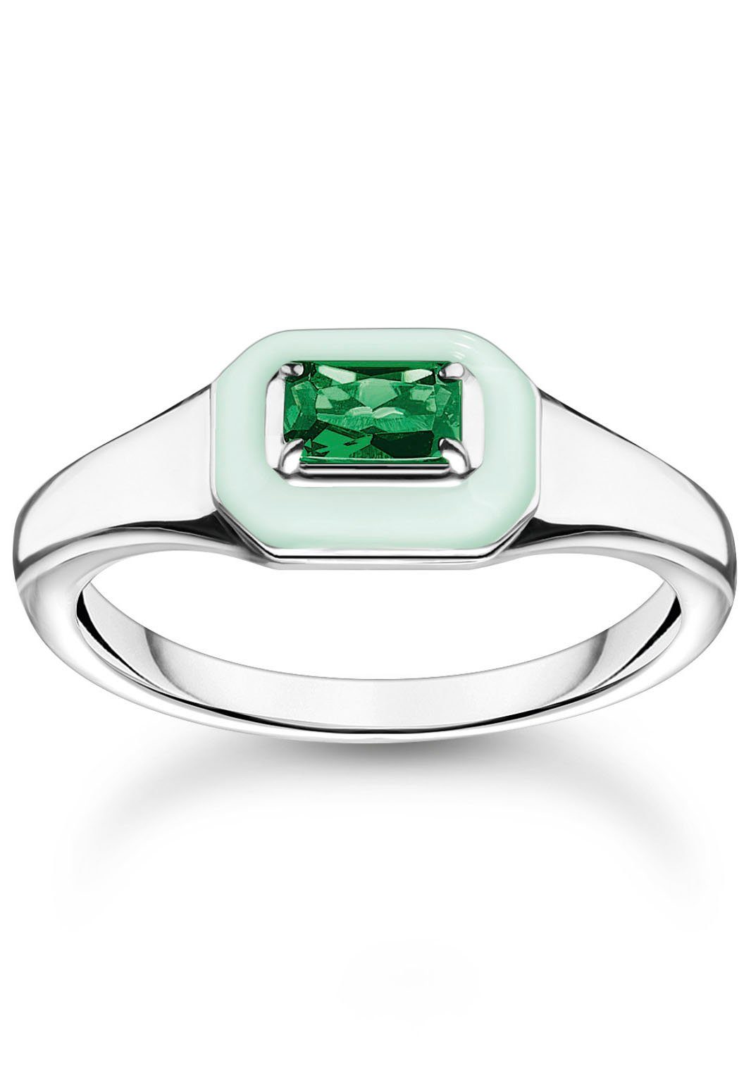 THOMAS SABO Fingerring mit grünem Stein, TR2434-496-6-52,54,56,58, mit Emaille - mit Glas-Keramik Stein