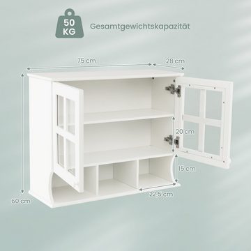 COSTWAY Hängeschrank Bad, mit Türen, Regalen & Fächern, Holz 75x28 x60cm weiß