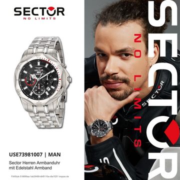 Sector Chronograph Sector Herren Armbanduhr Chrono, (Chronograph), Herren Armbanduhr rund, groß (43mm), Edelstahlarmband silber, Fashion