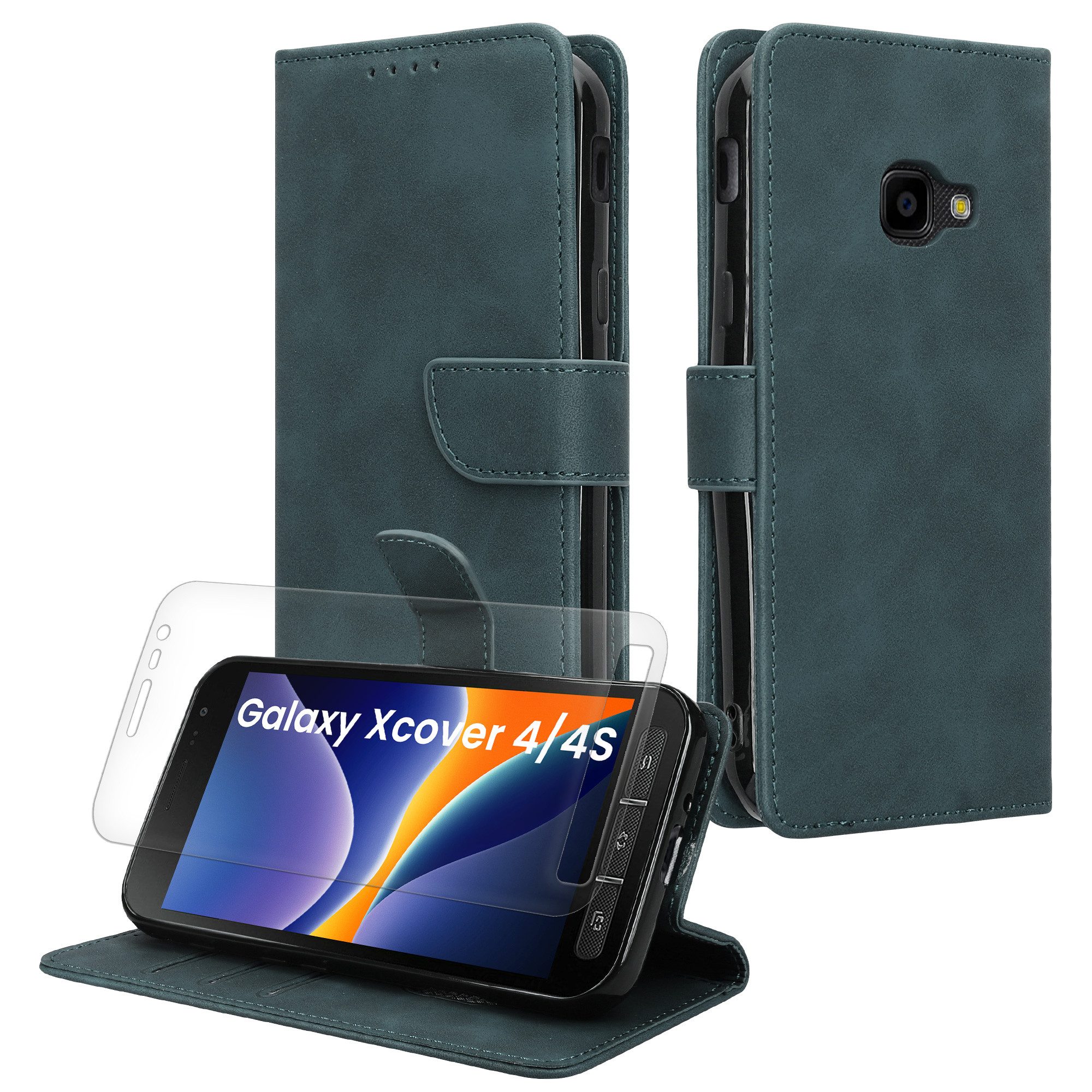 kwmobile Smartphone-Hülle Kunstleder Handyhülle für Samsung Galaxy Xcover 4 / 4S Hülle, Brieftaschen Schutzhülle aus PU-Leder mit Displayschutz