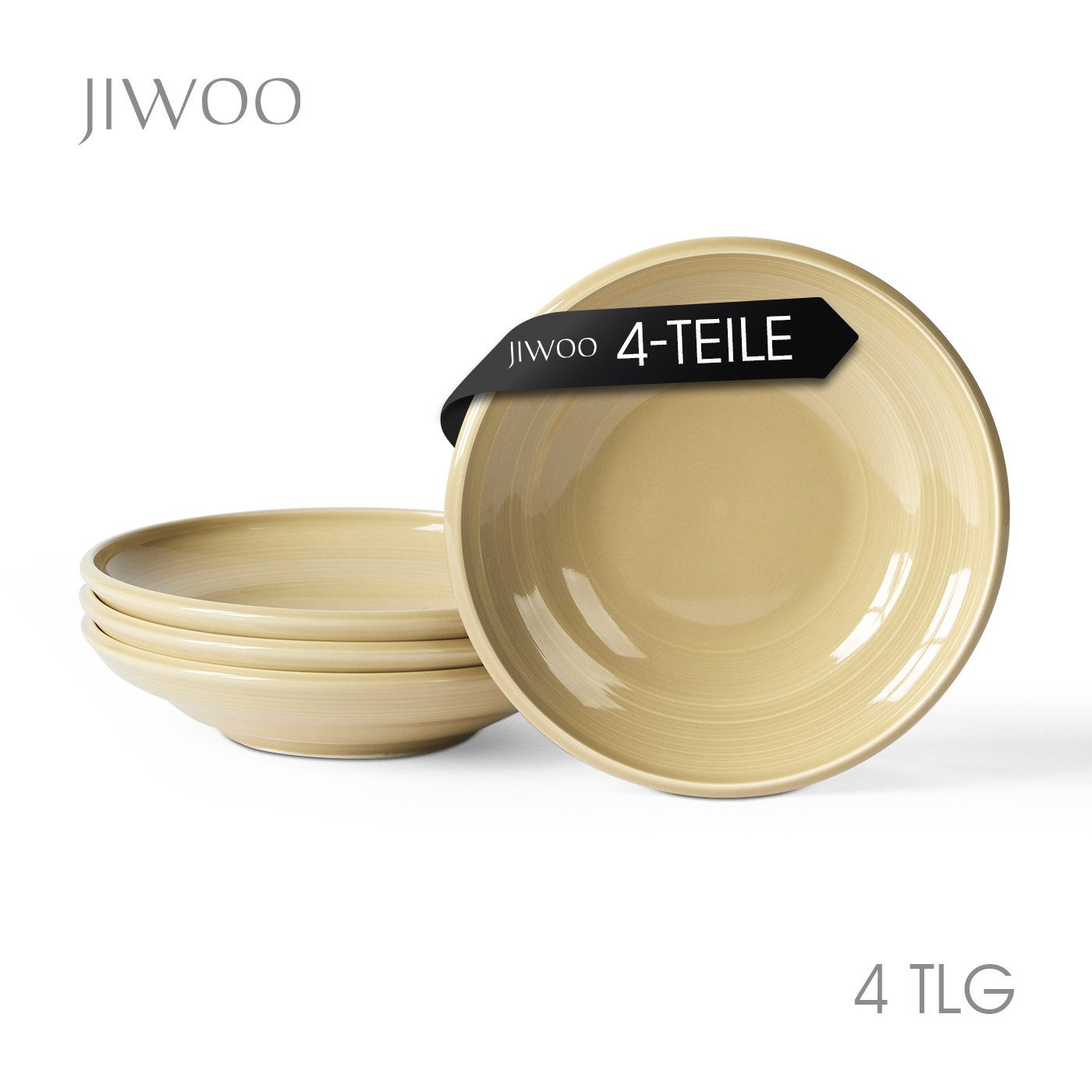 JIWOO Suppenteller 4er Ø22cm, Speiseteller Pastateller Salatteller Dessertteller Plate, (4 St), Keramik Tellerset Weiß mikrowellen- und spülmaschinenfest Ø21,2 cm
