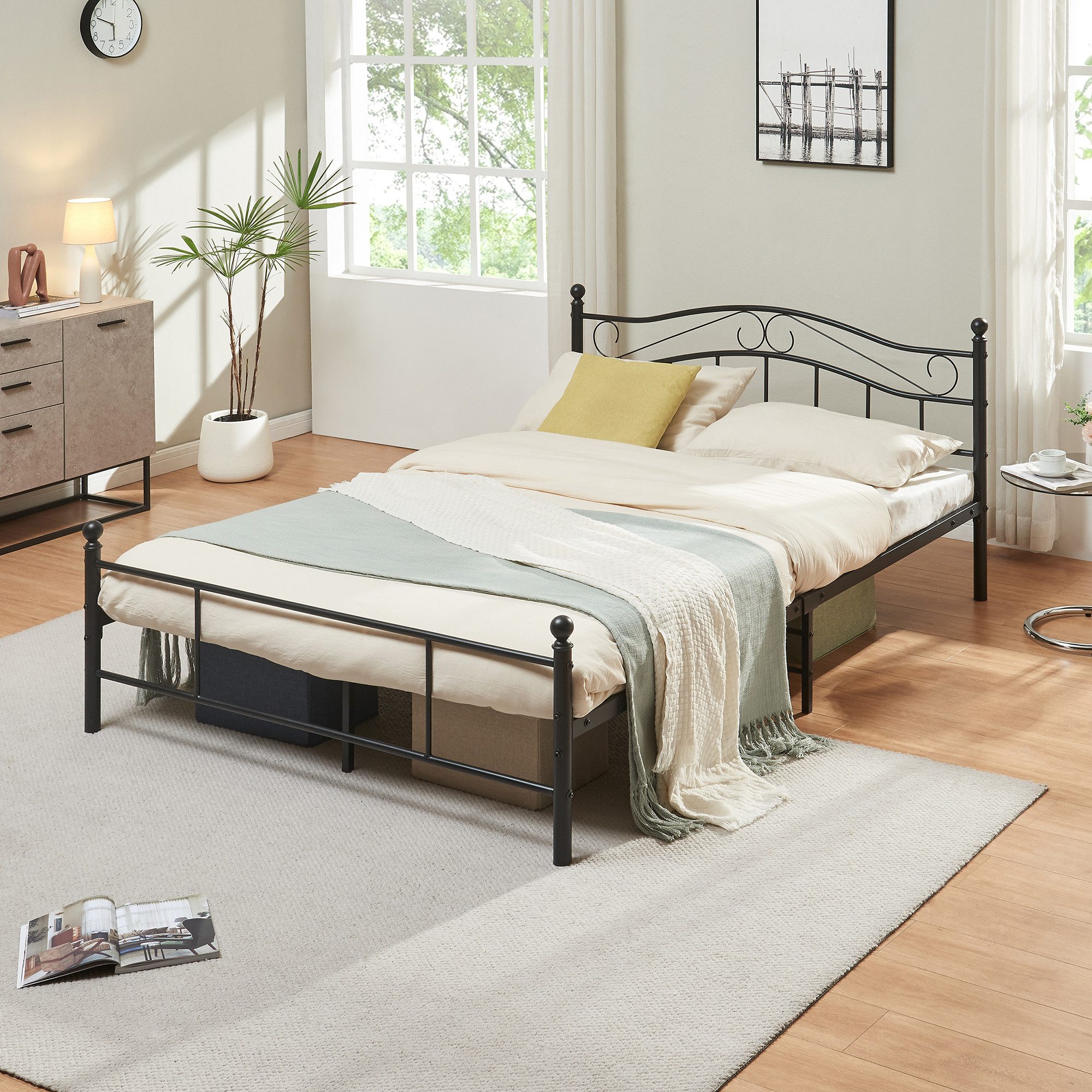 en.casa Metallbett, »Florenz« 140x200cm Schwarz + Lattenrost