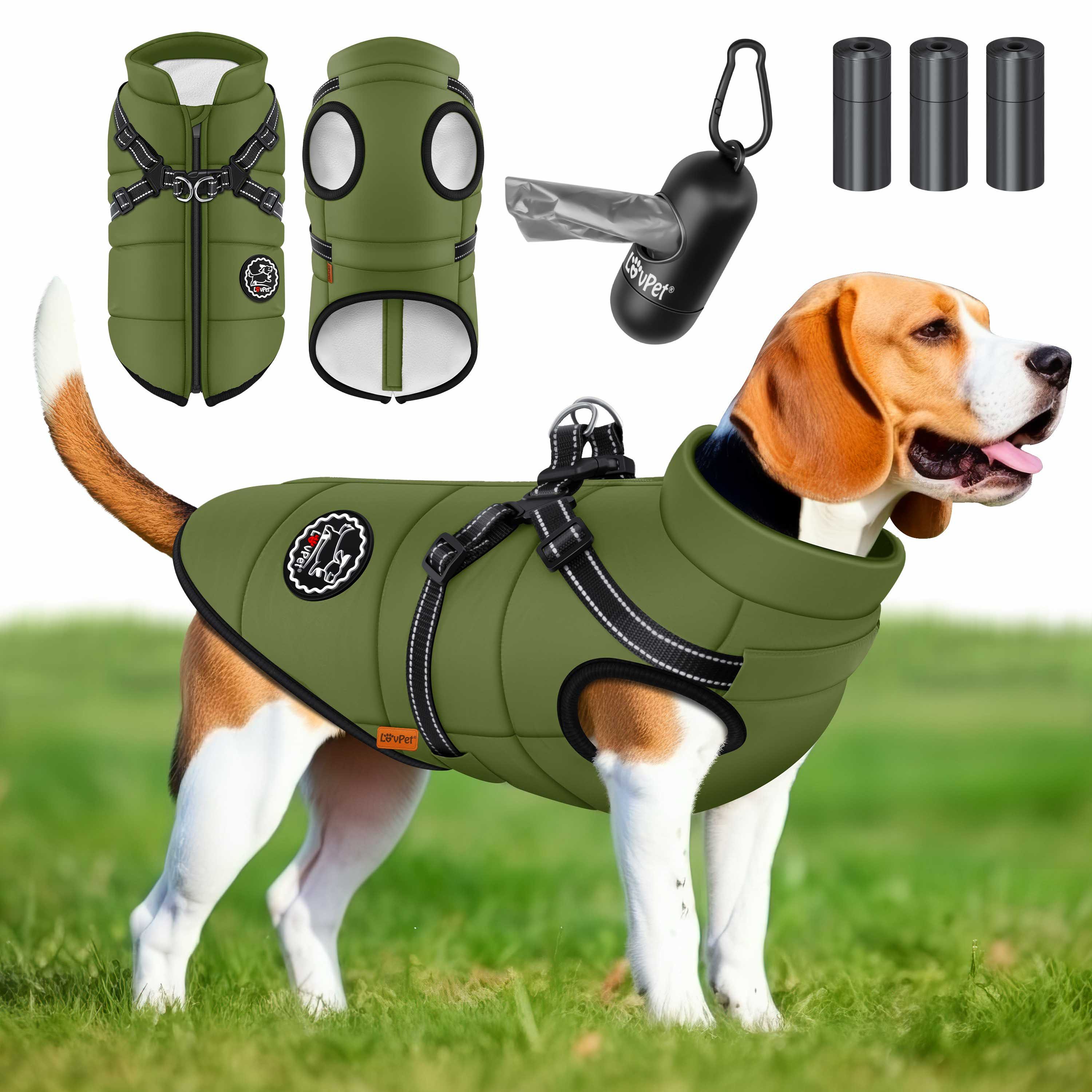 Lovpet Hundejacke, Hundemantel mit Geschirr, inkl. 45 Stück Сумка для какашек +Spender