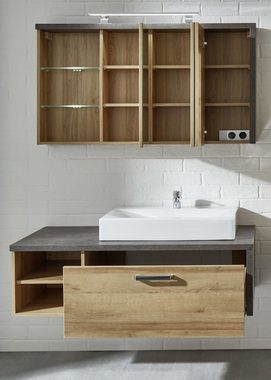 trendteam Badezimmer-Set Bay, (Komplett-Set, Bestehend aus Spiegelschrank, Waschtisch und Waschbecken), Soft-Close, Breite 123 cm