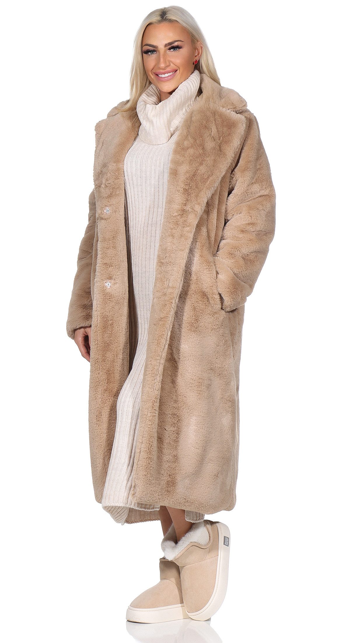 Aurela Damenmode Fellimitatmantel Damen Fellimitatmantel softer Plüsch Mant günstig online kaufen