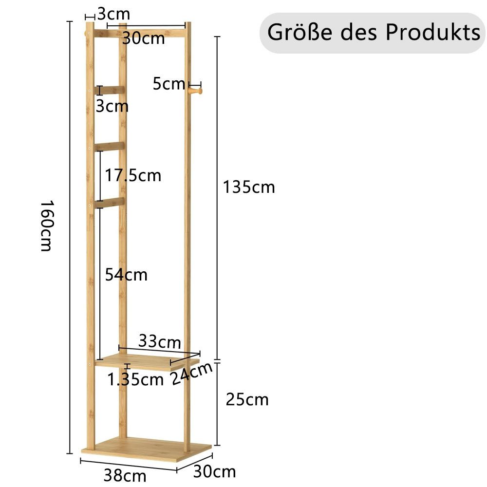 NUODWELL Kleiderständer Garderobenständer Bambus, Garderobenständer mit Auf günstig online kaufen