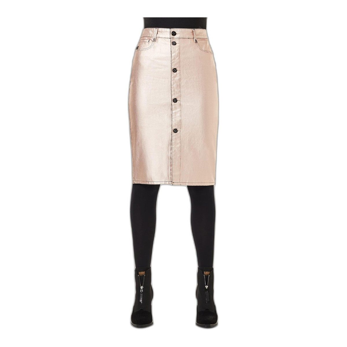 G-STAR Button G-Star Damen Rock Noxer Pencil Midi Rosa Gold Metallic Größe 24, Button Skirt