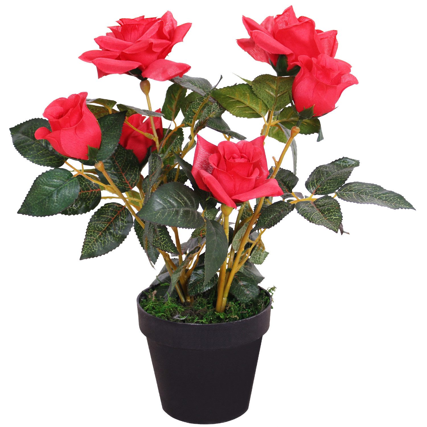 Kunstblume Rose Rosenstock Rosenbusch Kunstpflanze Künstliche Pflanze Rot 40 cm Rose, Decovego, Höhe 40 cm