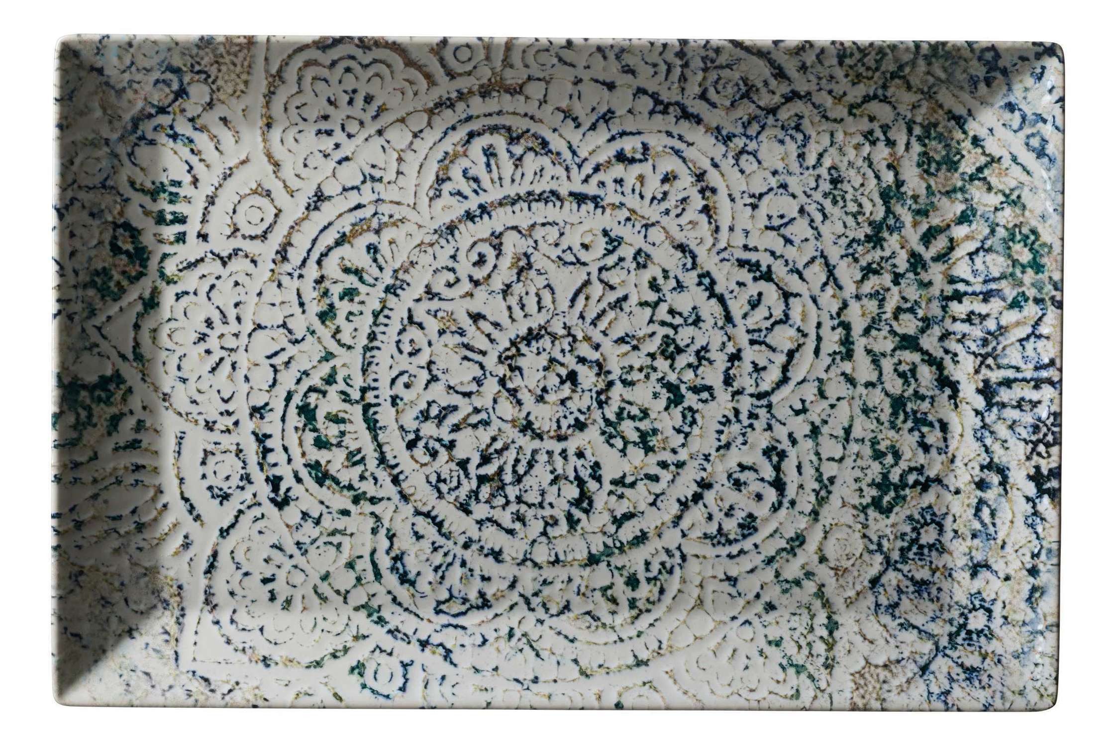 Ritzenhoff & Breker Servierplatte Servierplatte Luigi eckig 30x20 cm aus Steinzeug Blau, Steinzeug, (1-tlg), Orientalische Ornamentik im verwitterten Look