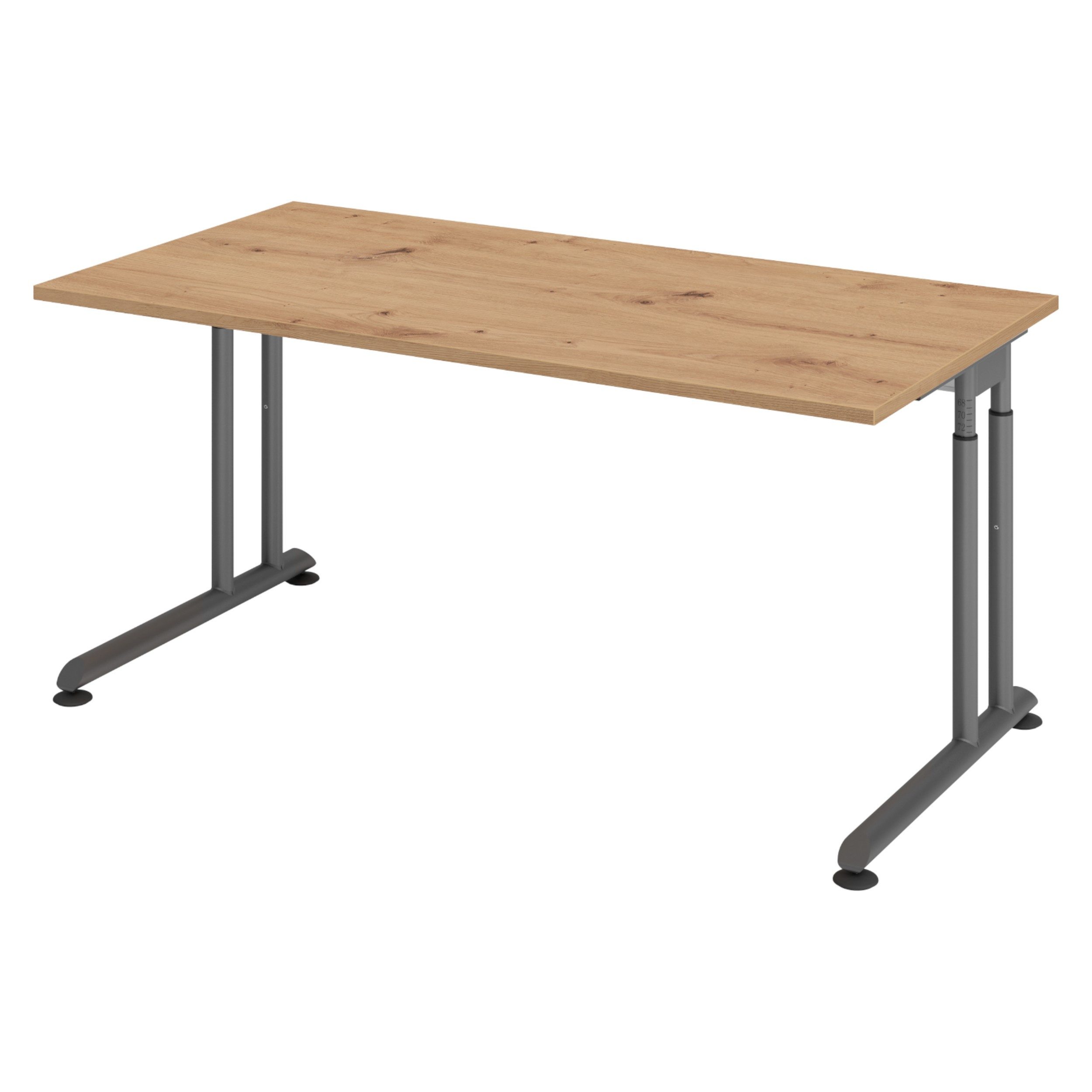 bümö Schreibtisch Serie-Z höhenverstellbar, Rechteck: 160 x 80 cm - Dekor: Asteiche - Gestell: Graphit