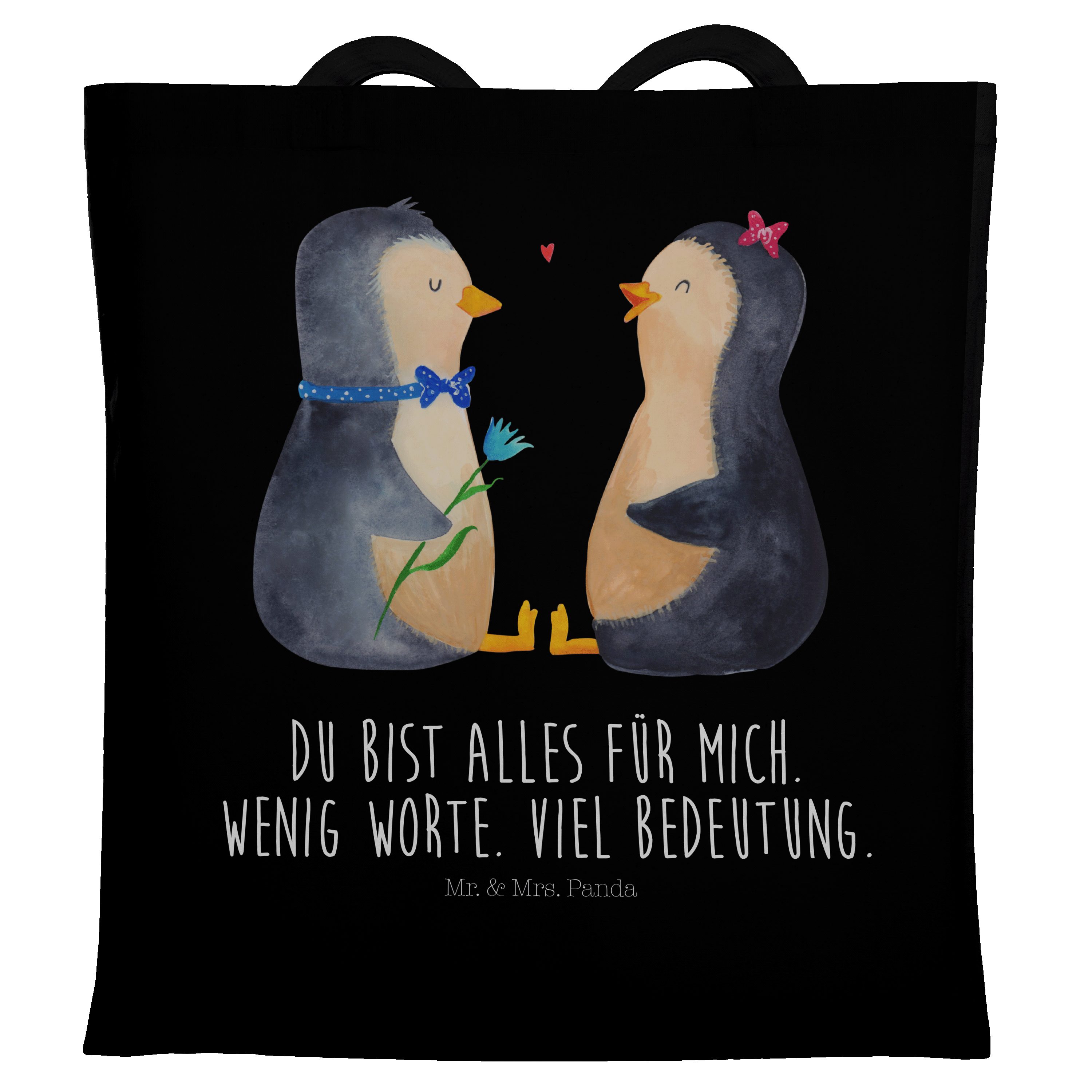 Mr. & Mrs. glücklich, Schwarz - Pinguin B Hochzeitsgeschenk, (1-tlg) Geschenk, - Tragetasche Panda Pärchen