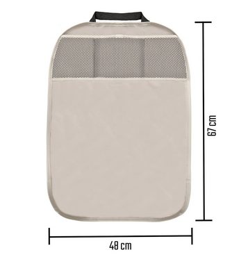 L & P Car Design Auto-Rückenlehnentasche Rückenlehnenschutz Sitzschoner aus Kunstleder in beige Kinder (2 Stück), mit 3 Taschen