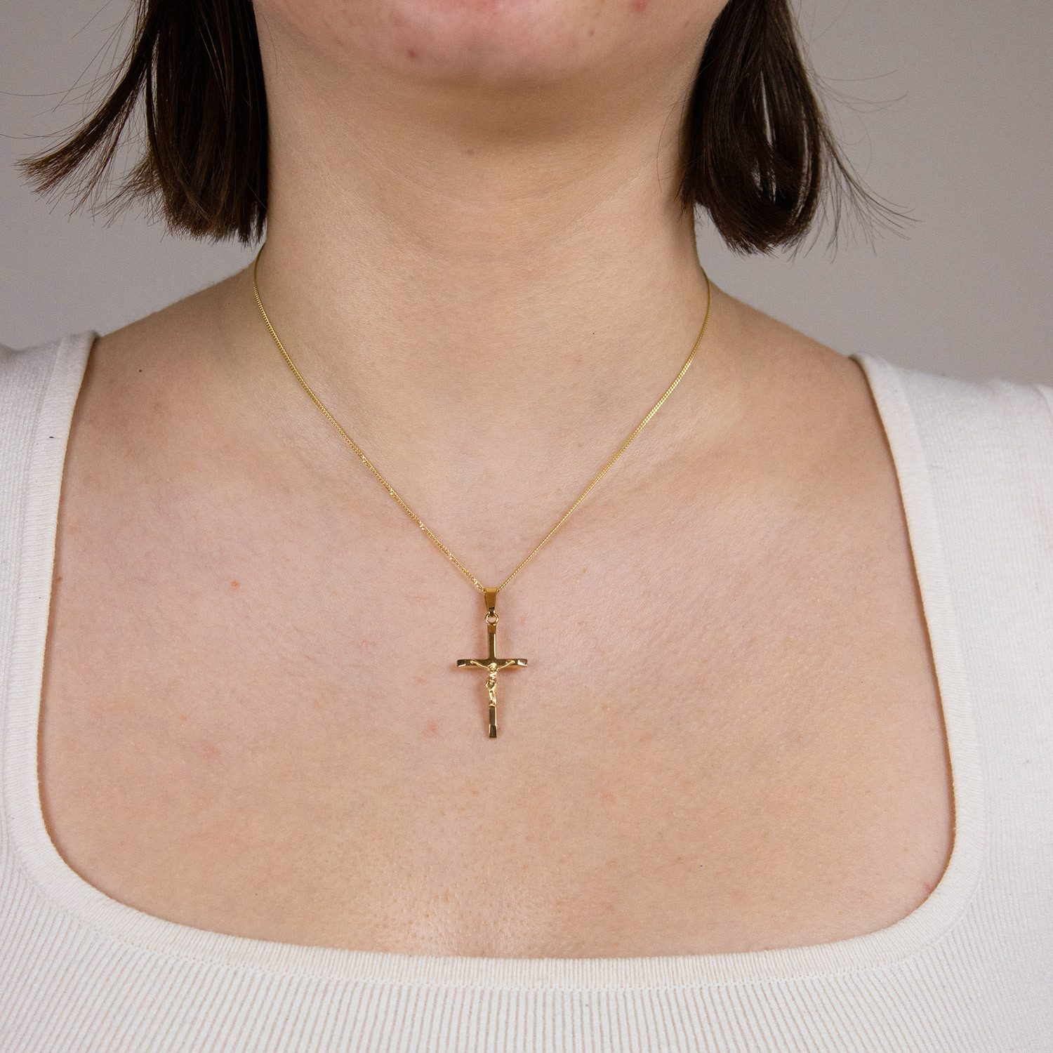 HOPLO Kreuzanhänger Anhänger Kreuz Korpus 585 Gold mit vergoldeter Silberkette 36 cm, Made in Germany