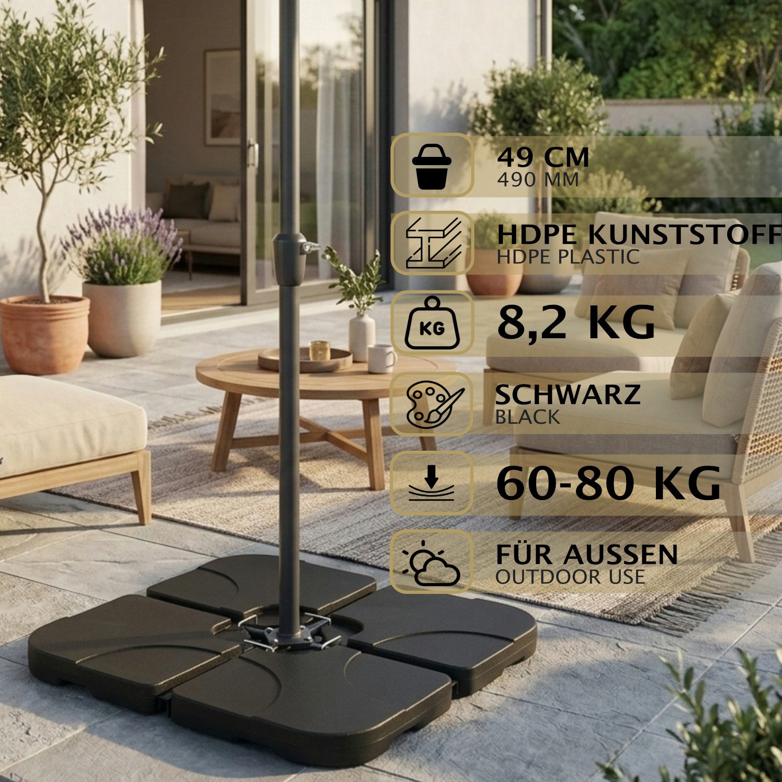 HAGO Schirmhalter Schirmständerplatten Sonnenschirmständer Gewichtsplatten Schirmfuß, 4 tlg.