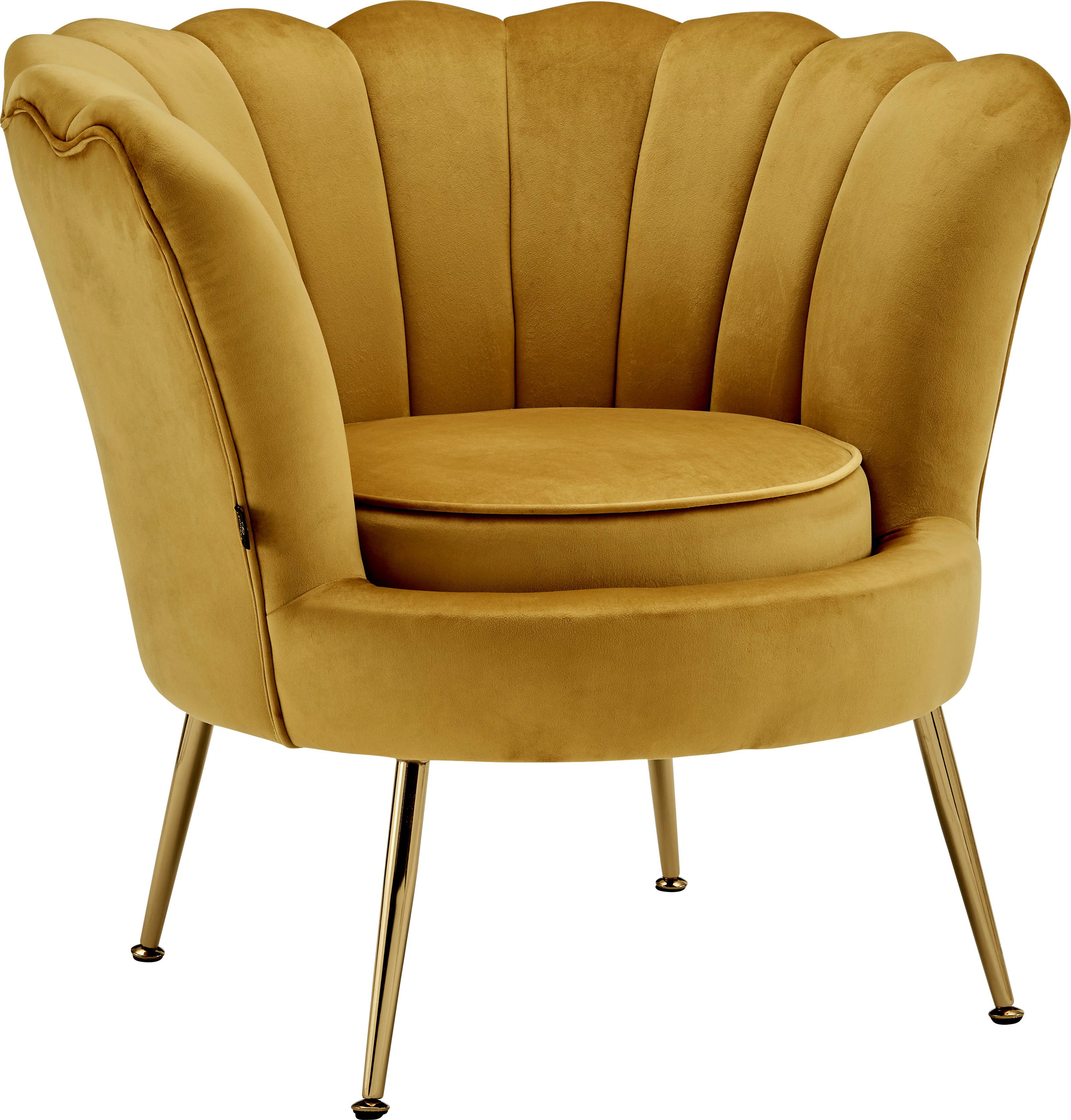 Leonique Sitzhöhe edlem Loungesessel mit Bezug, 43,5 Kelsey, Metallgestell, Samtvelours weichen goldfarben cm