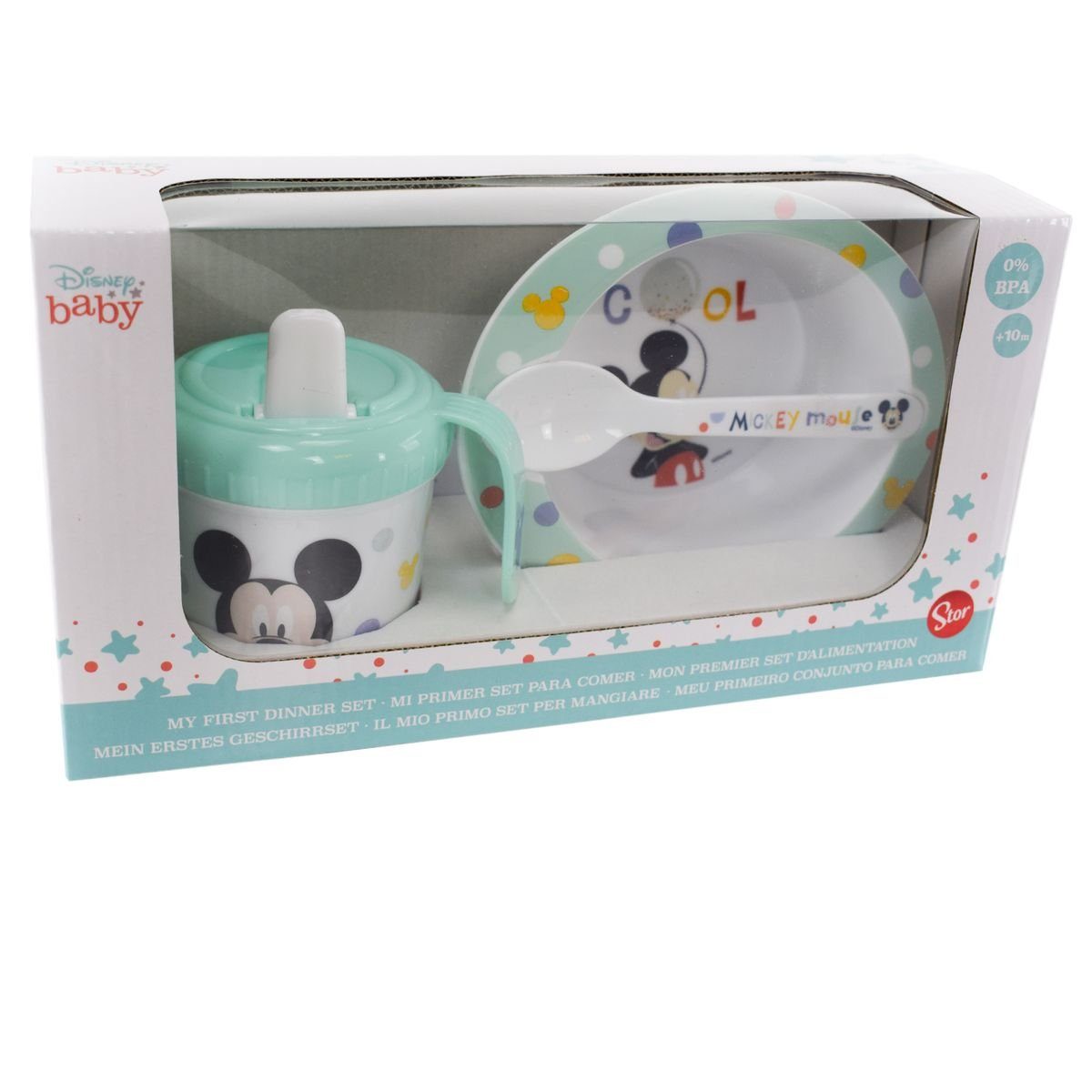 Stor Kindergeschirr-Set Disney Baby Kindergeschirr & Trinklernbecher mit Mickey / Minnie Motiv (3-tlg), 1 Personen, Kunststoff, für Mikrowellen geeignet