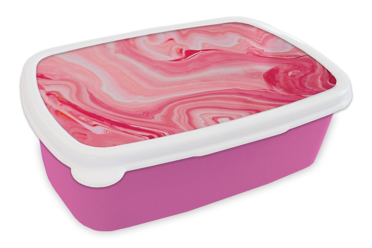 MuchoWow Lunchbox Marmor - Achat - Rosa, Kunststoff, (2-tlg), Brotbox für Erwachsene, Brotdose Kinder, Snackbox, Mädchen, Kunststoff