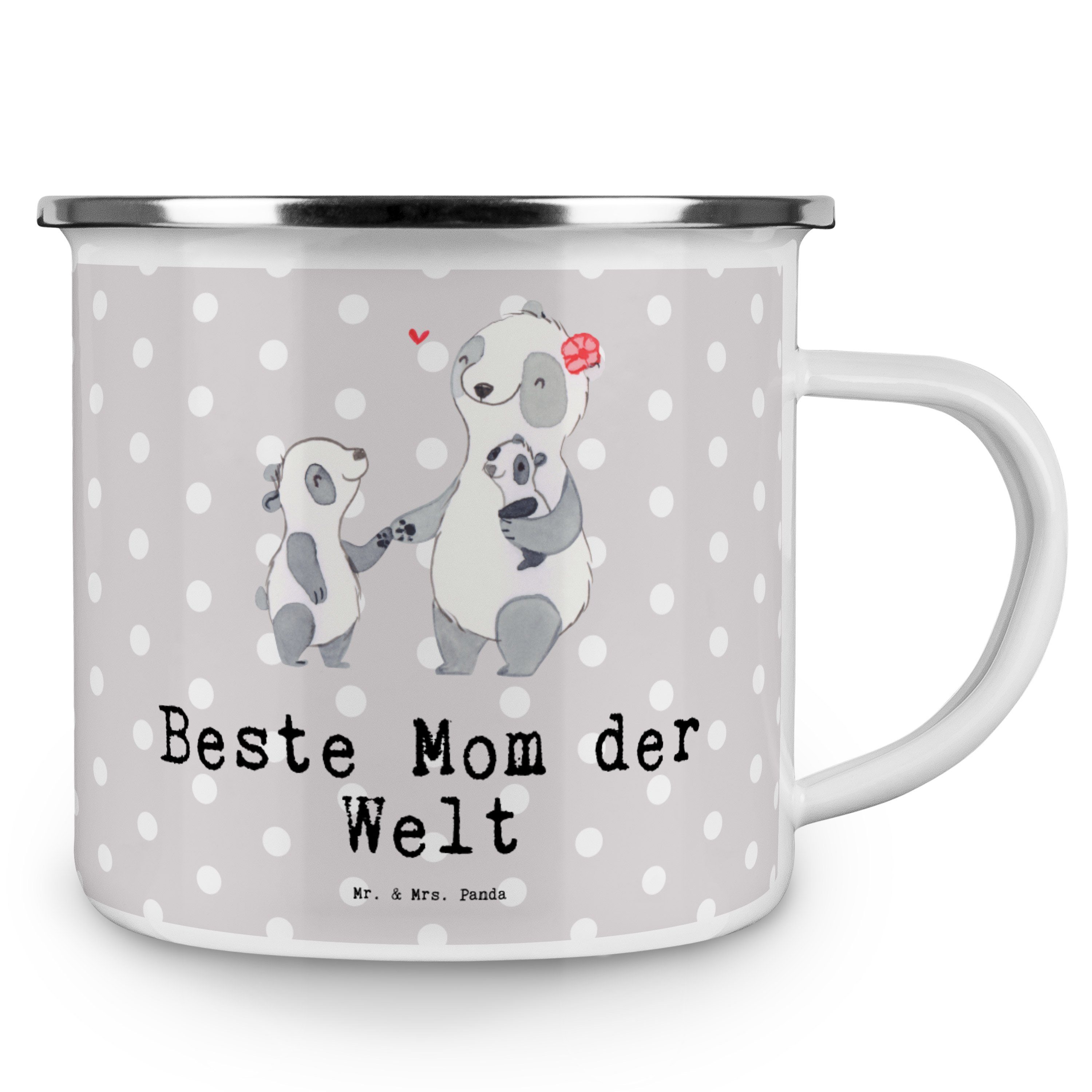 Mr. & Mrs. Welt Geschenk, Emaille - - der Becher Mom Pastell Grau Panda Outdoo, Beste Panda Blechtasse