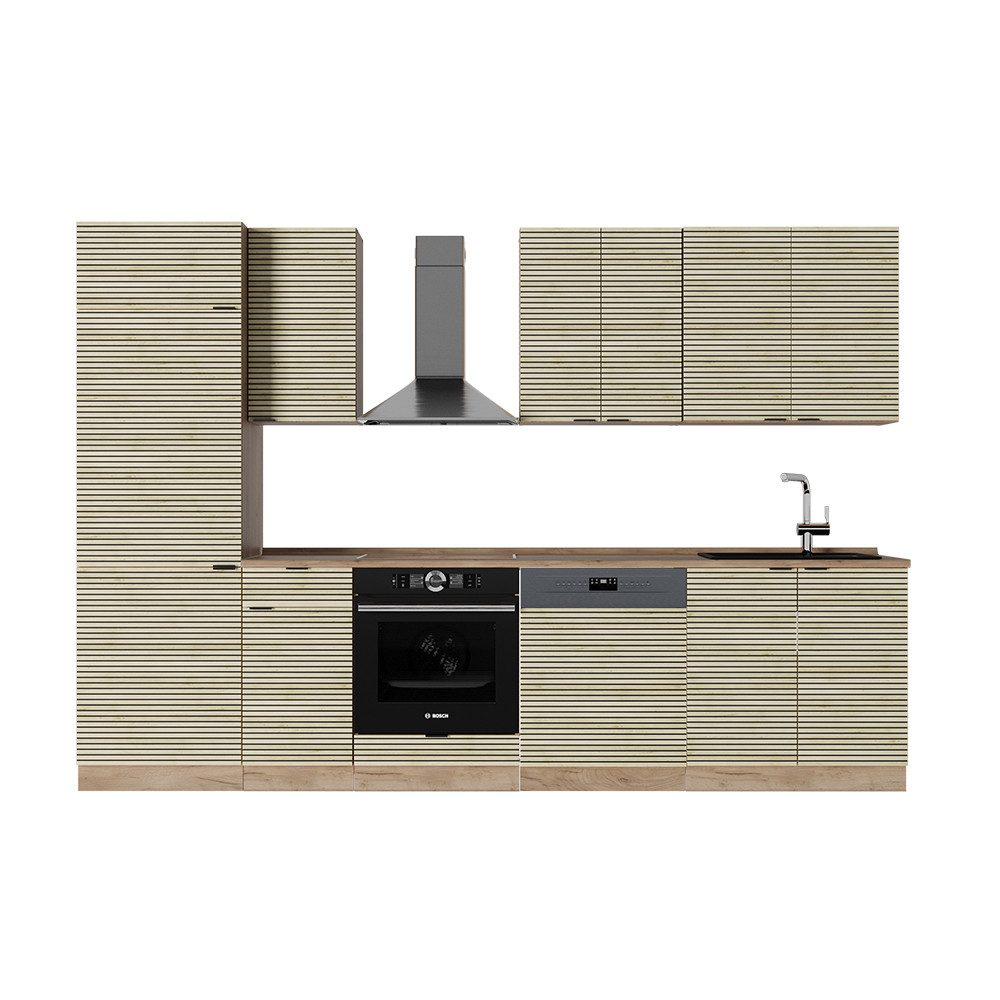 Vicco Küchenzeile Fame-Line, Eiche Paneel/Goldkraft Eiche/Goldkraft Eiche, 300 cm, A...