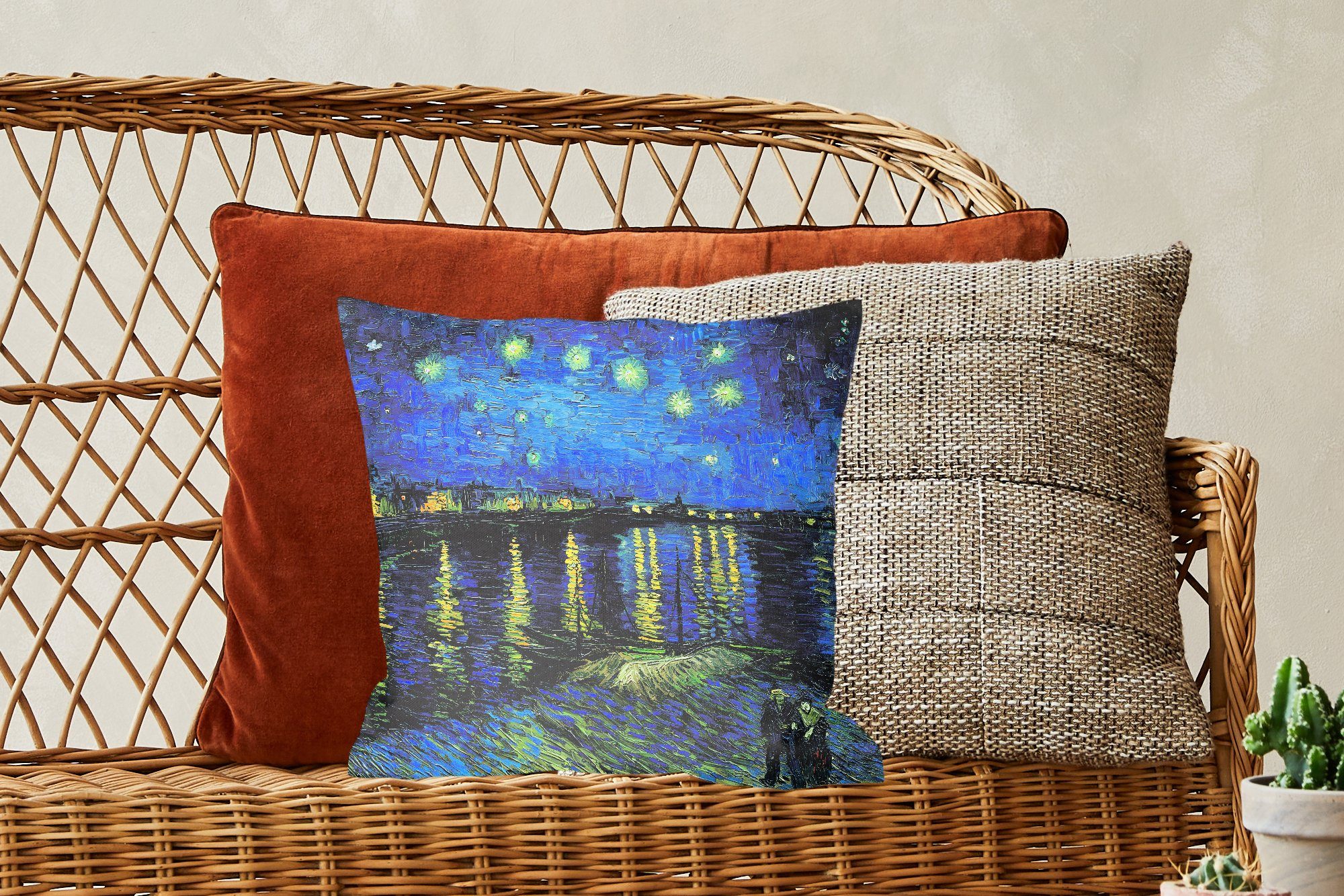 Vincent mit Füllung Schlafzimmer, Gemälde Zierkissen Deko, Dekokissen Wohzimmer, van Sofakissen sternenklare - MuchoWow für Gogh, von Die Nacht