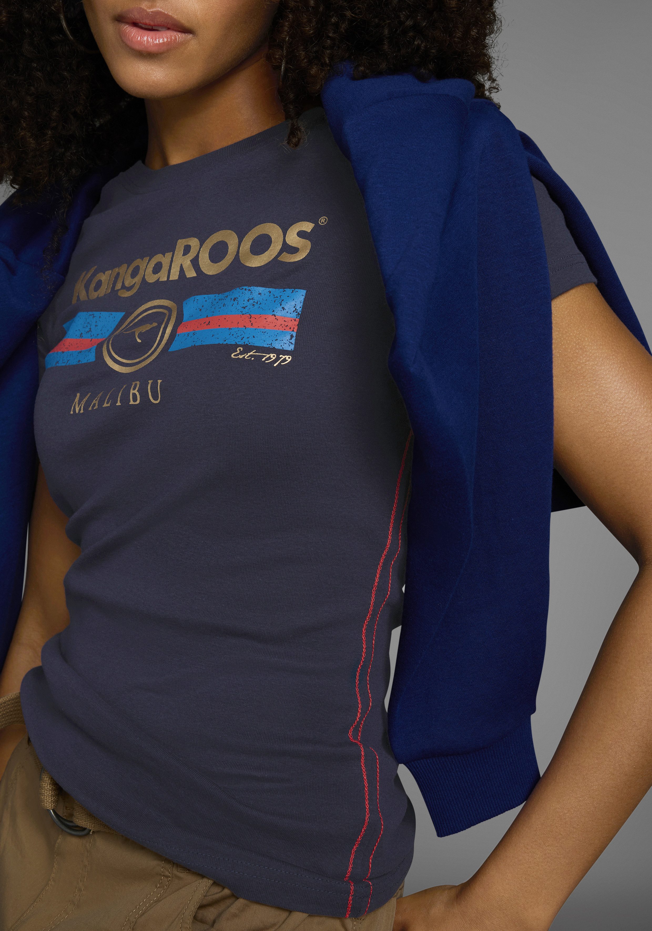KangaROOS T-Shirt Kurzarm, unifarben und bedruckt, Rundhalsausschnitt